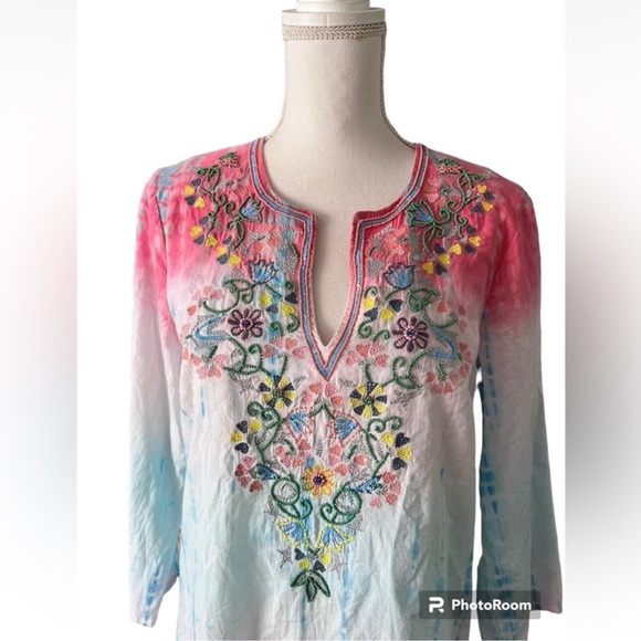 Sundance Dreaming in Color Women's Tunic Cover up Tie Dye Beaded Size Small - Picture 5 of 7